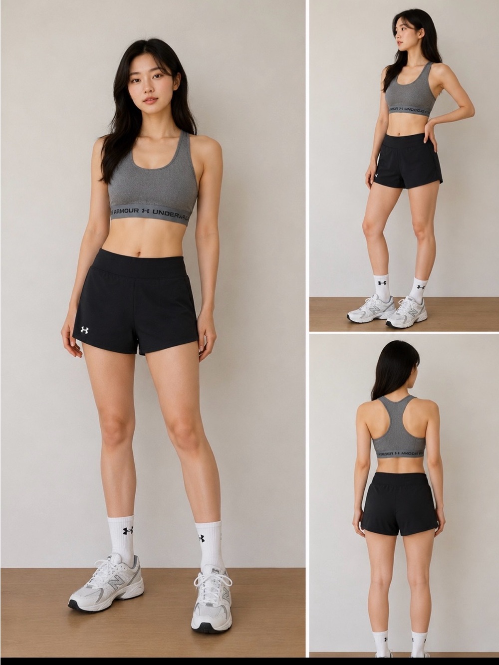 Under Armour Gray Racerback Sports Bra with Black Training Shorts Bundle